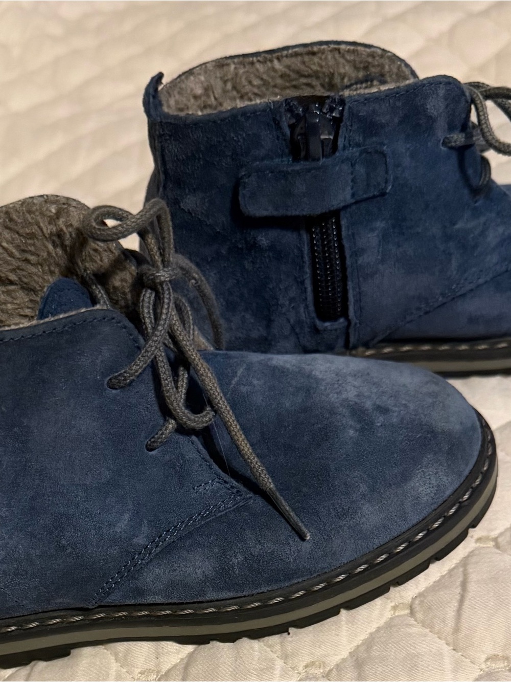 Kids Blue Suede Winter Boots with Faux Fur Lining - Picture 2 of 8